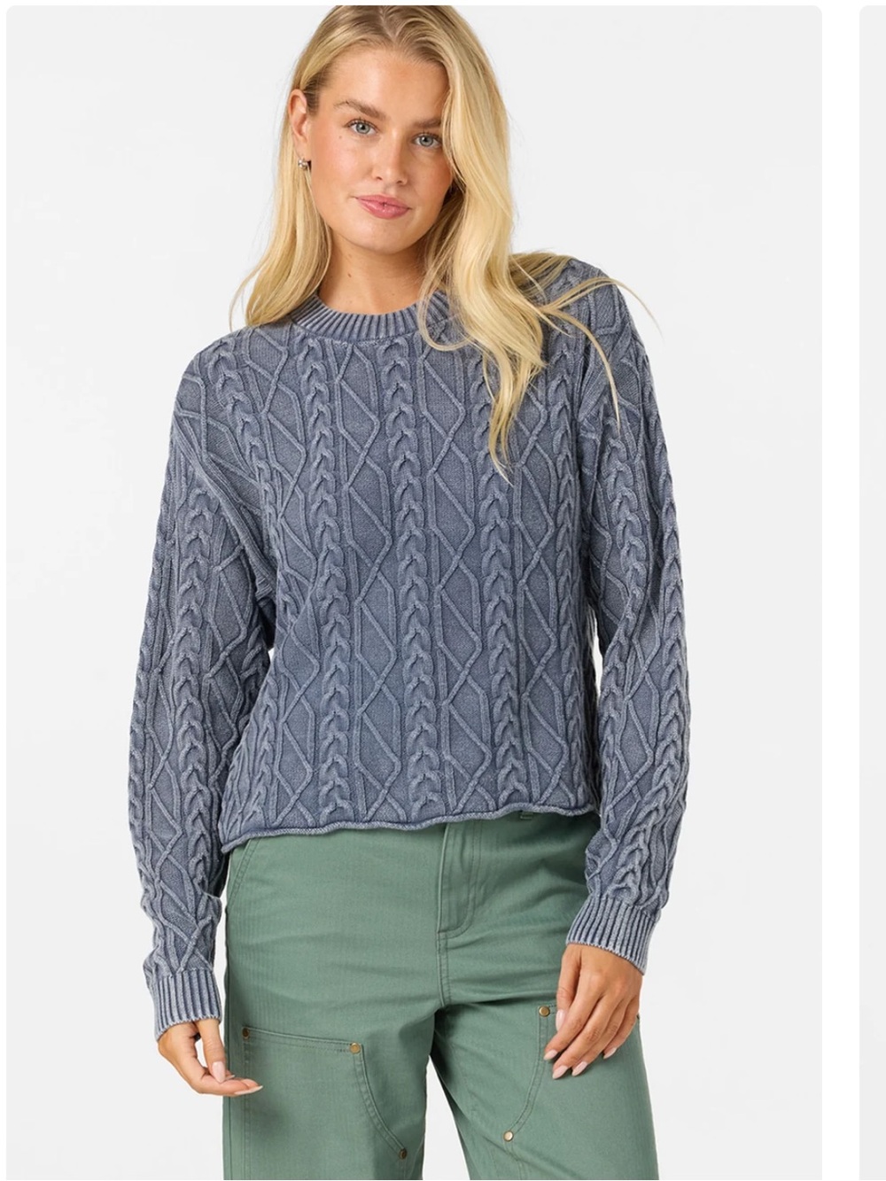O’Neill O’Riginals Misha Cable Knit Sweater Nightshadow Blue XS NWOT